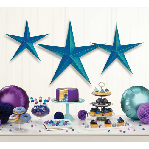 Sparkling Sapphire 3D Star Hanging Decorations 3 Pack