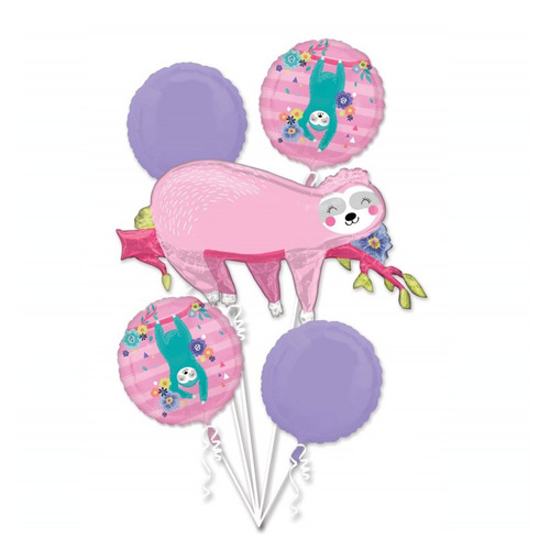 Sloth Party Foil Balloon Bouquet 5 Pack