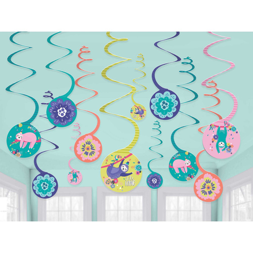Sloth Party Spiral Hanging Decorations Value 12 Pack