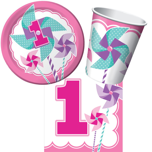 1st Birthday Girl Turning One 8 Guest Tableware Party Pack