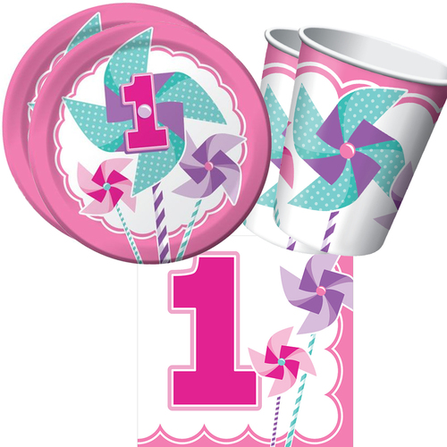 1st Birthday Girl Turning One 16 Guest Tableware Party Pack