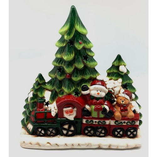 Christmas Santa and Train LED Ceramic Decoration 26cm 