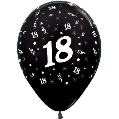 18th Birthday Party Metallic Black/6 Pack Metallic Latex Balloons