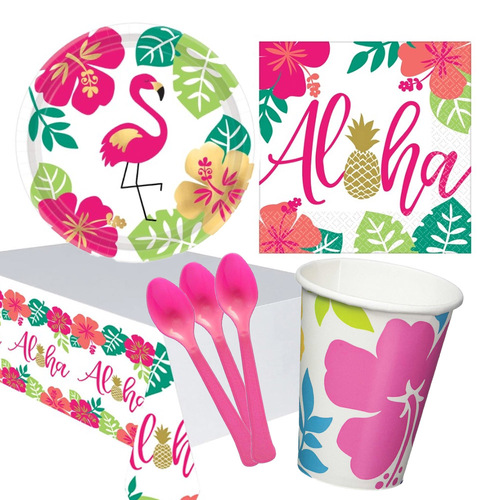 Hawaiian Luau Aloha 8 Guest Deluxe Tableware Party Pack