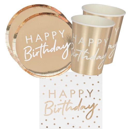 Happy Birthday Gold 16 Guest Tableware Party Pack