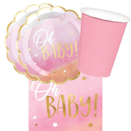 Baby Shower Oh Baby Pink 16 Guest Tableware Party Pack
