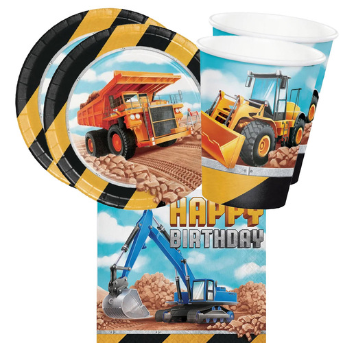 Construction Happy Birthday 16 Guest Tableware Party Pack