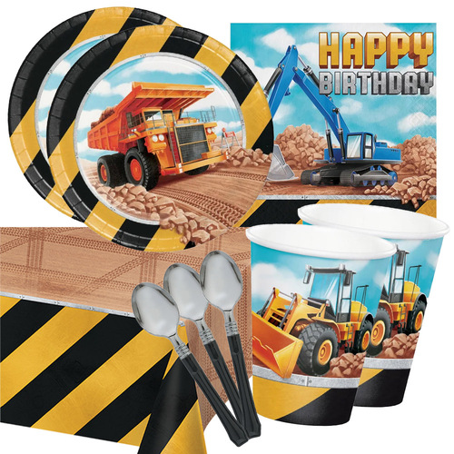 Construction Happy Birthday 16 Guest Deluxe Tableware Party Pack