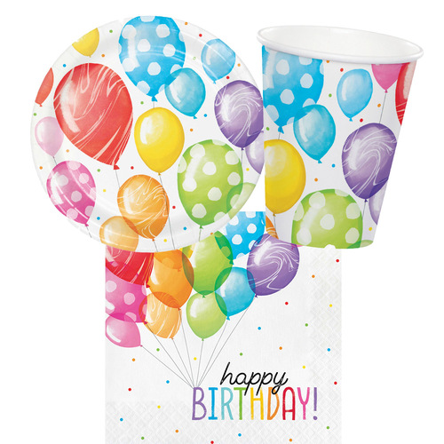 Happy Birthday Balloon Bash 8 Guest Tableware Party Pack