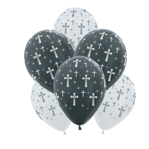 Baptism Holy Cross Graphite And Pear White Latex Balloons 6 Pack