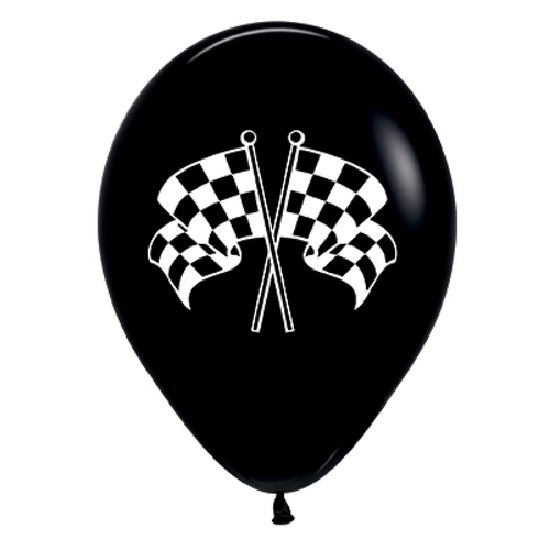 Racing Car Flag Black Latex Balloons 6 Pack