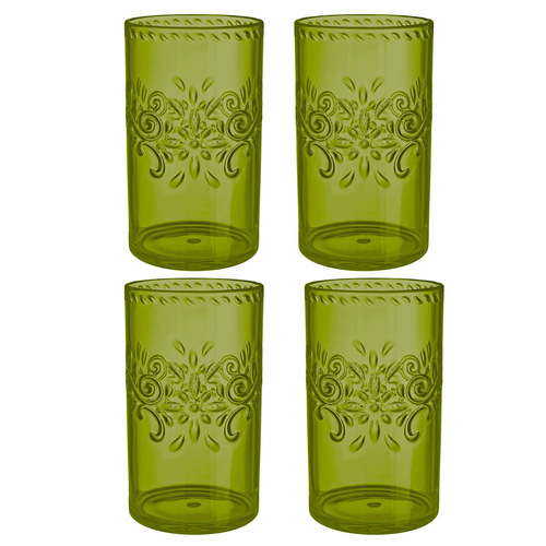Boho Vibes Olive Green Floral Highball Tumbler Debossed Finish 4 Guest Party Pack