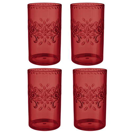 Boho Vibes Dark Red Floral Highball Tumbler Debossed Finish 4 Guest Party Pack