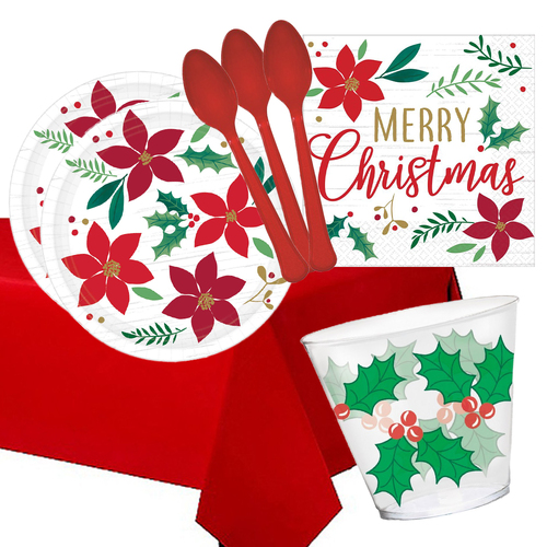 Christmas Holly 16 Guest Deluxe Tableware Pack