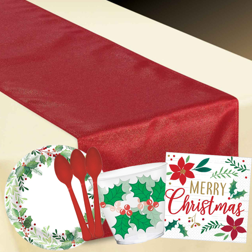 Christmas Holly 40 Guest Deluxe Tableware Pack