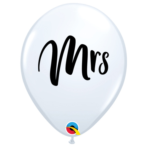 Wedding Mrs - White & Black Latex Balloons 5 Pack