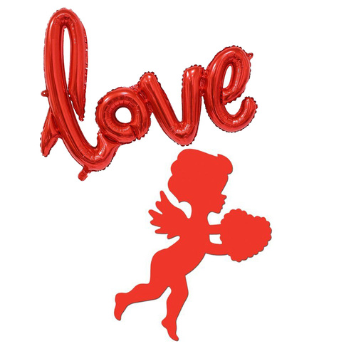 Valentine's Day Love Foil Balloon & Cupid Cutout Bundle Pack