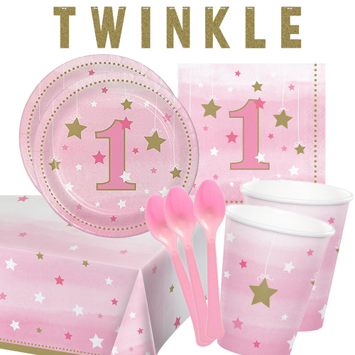 1st Birthday Twinkle Twinkle Little Star Girl 16 Guest Deluxe Tableware Pack