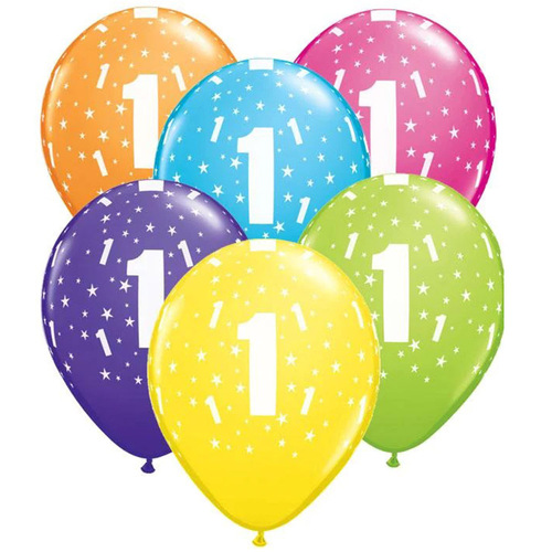 1st Birthday Stars Printed Tropical Assorted Latex Balloons 25 Pack