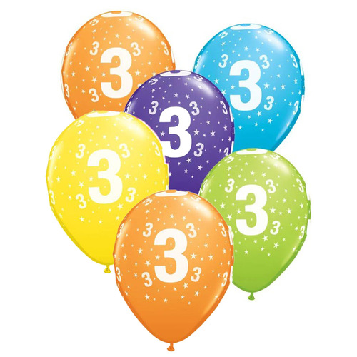 3rd Birthday Stars Printed Tropical Assorted Latex Balloons 25 Pack