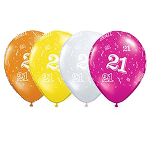 21st Birthday Jewel Colour Confetti Print Balloon 25 Pack (4 colours)