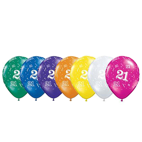 21st Birthday Jewel Colour Confetti Print Balloon 25 Pack (7 colours)