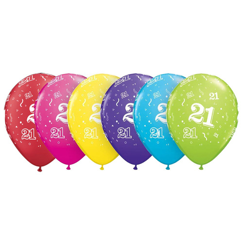 21st Birthday Confetti Print Tropical Latex Balloons 25 Pack