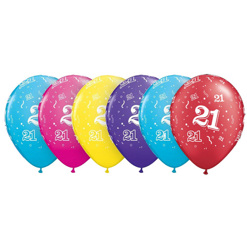 21st Birthday Confetti Print Tropical Latex Balloons 6 Pack