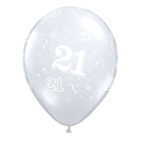 21st Birthday Jewel Colour Clear Confetti Print Balloon 25 Pack 