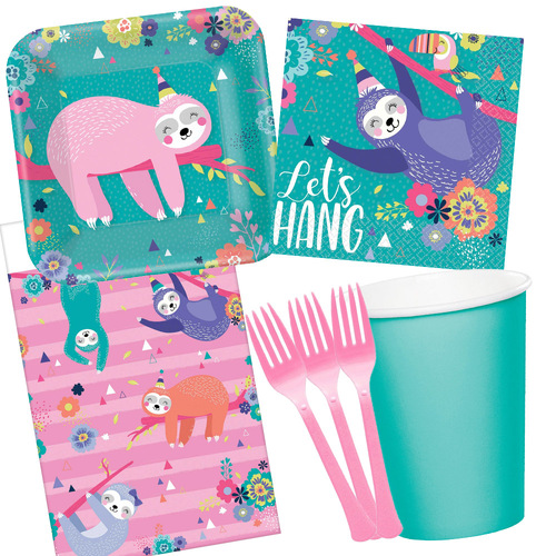 Sloth Party 8 Guest Large Birthday Deluxe Tableware Party Pack 