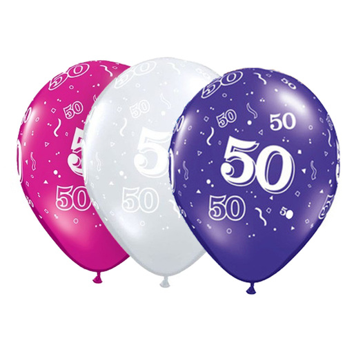 50th Birthday Jewel Colour Confetti Print Balloon 25 Pack (3 colours)