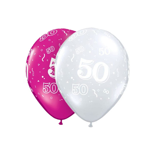 50th Birthday Jewel Colour Confetti Print Balloon 6 Pack 