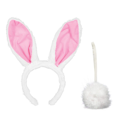 White & Pink Easter Bunny Ears & Tail Party Pack
