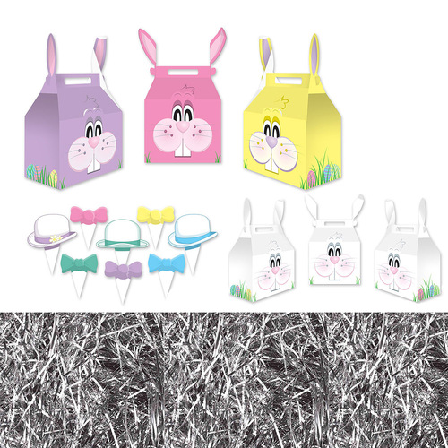 Easter Bunny Favour Treat Boxes 3 Pack with Silver Foil Shred