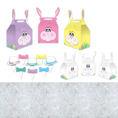 Easter Bunny Favour Treat Boxes 3 Pack with Iridescent Shimmering Strands