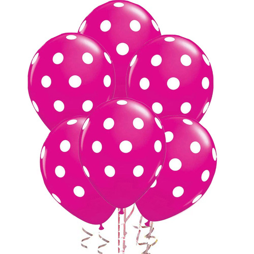 Magenta Pink Polka Dot Spotted Latex Balloons 6 Pack