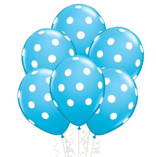 Blue Polka Dot Spotted Latex Balloons 6 Pack