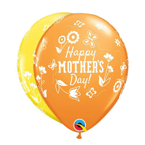 Mother's Day Springtime Floral Latex Balloons 6 Pack (Yellow & Orange)