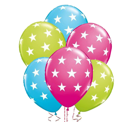 Star Latex Balloons 6 Pack (Green Magenta Blue)