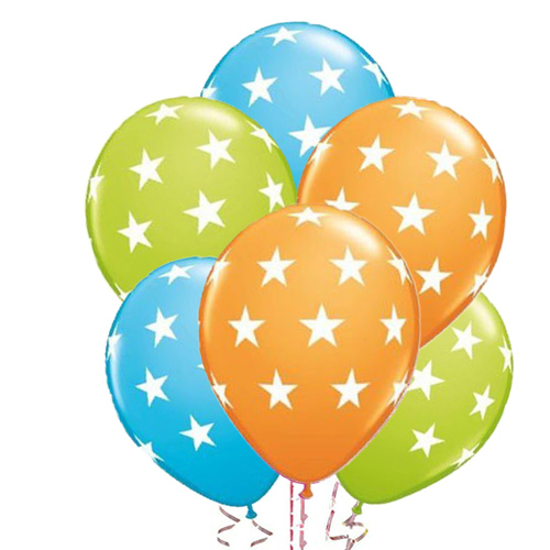 Star Latex Balloons 6 Pack (Green Blue Orange)