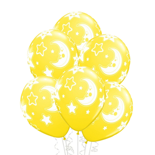 Baby Shower Moon and Stars Yellow Latex Balloons 6 Pack
