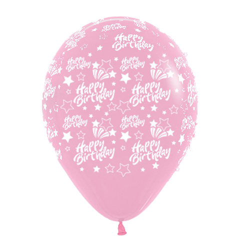 Happy Birthday Shooting Stars Light Pink Latex Balloons 25 Pack