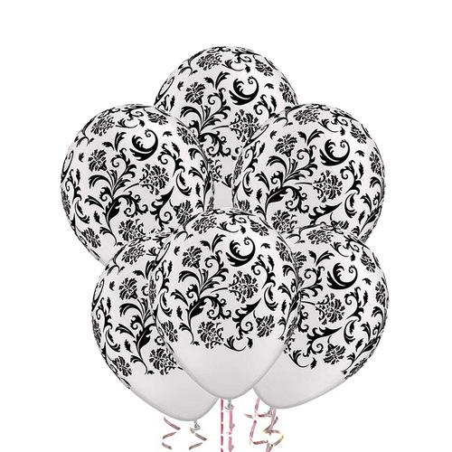 Damask White Latex Balloons 6 Pack