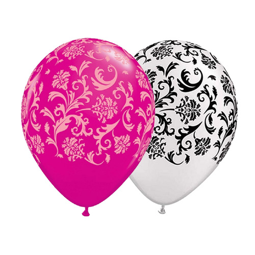 Damask Pink And White Latex Balloons 25 Pack