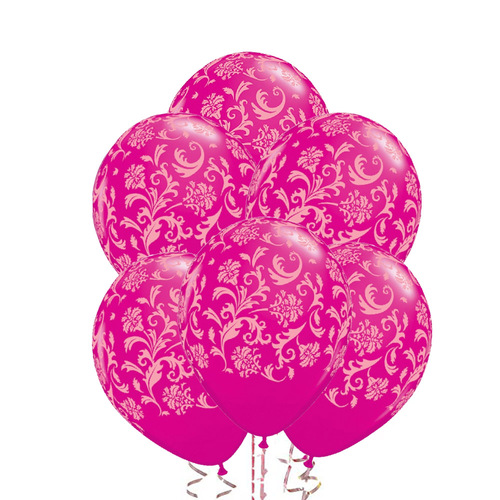 Damask Pink Latex Balloons 6 Pack