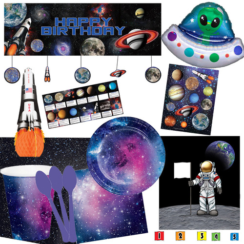 Space Happy Birthday Galaxy 8 Guest Tableware Party Pack