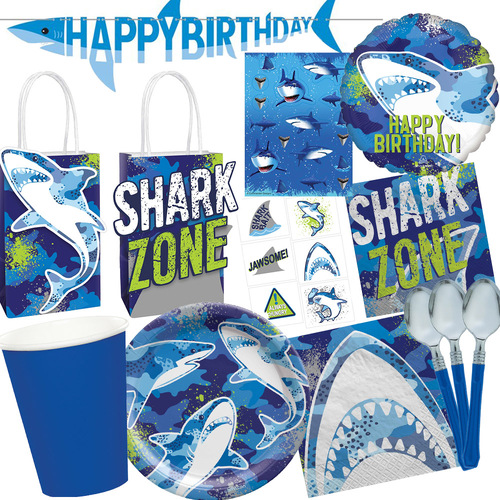 Shark Zone  8 Guest Tableware Happy Birthday Party Pack