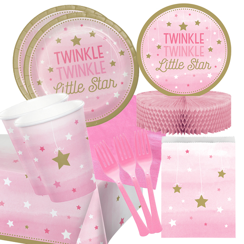 Pink 1st Birthday Twinkle Little Star Girl 16 Guest Deluxe Tableware Pack