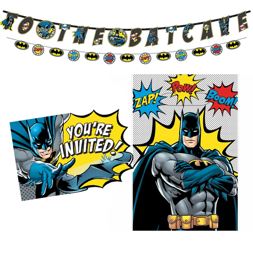 Batman 8 Guest Birthday Pack Invitations, Loot Bags and Banner