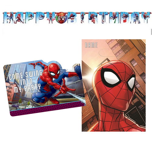 Spiderman 8 Guest Birthday Pack Invitations, Loot Bags and Banner